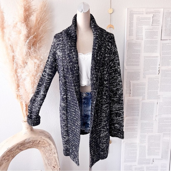 LEVIS Black Marble Knit Long Sleeve Open Front Cardigan - Picture 2 of 13